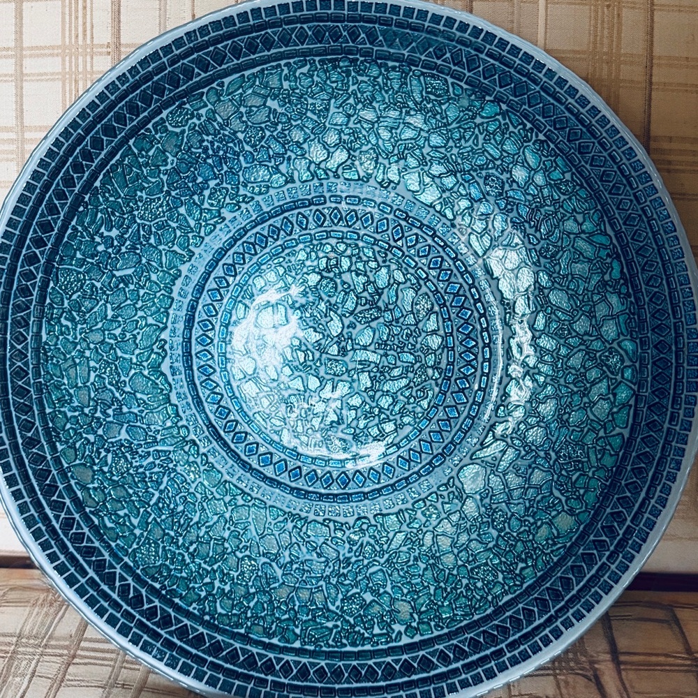 Topkapi Collection Hand-Decorated Turkish Glass Bowl – Teal Mosaic